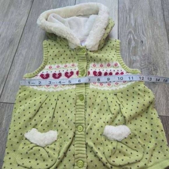 Janie & Jack snuggly warm vest for 2T mini hearts 💕 green and white hooded soft - Picture 10 of 12